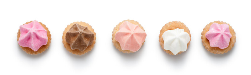 top view of sweet biscuits isolated on white background
