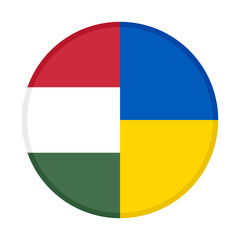 round icon with hungary and ukraine flags isolated on white background