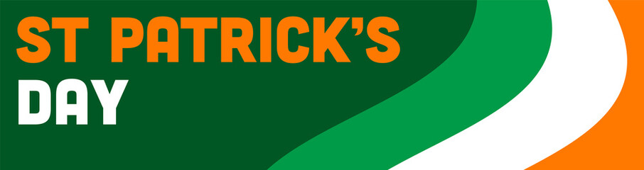 St Patrick's Day Banner. Web Banner Design Template with 'St Patrick's Day' Text with Irish Flag Wave Illustration on Green Background