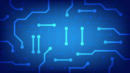 Hi-tech digital circuit board. AI pad and electrical lines connected on blue lighting background. futuristic design element concept