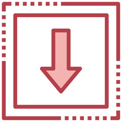 DOWN ARROW red line icon,linear,outline,graphic,illustration