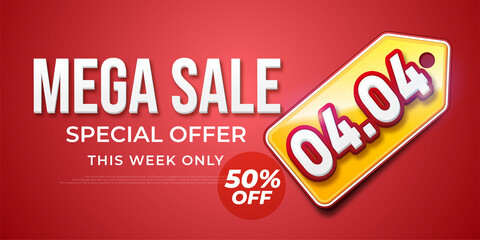 Mega sale 04.04 special offer in 3d style number with tag discount
