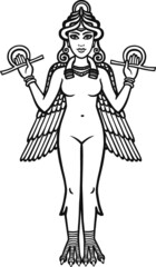 stylized goddess Ishtar. The black silhouette isolated on a white background.