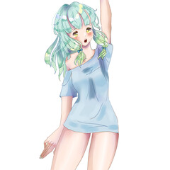 Cute fashionable anime girl. Digital illustration