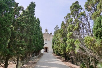 Fototapeta na wymiar Tree alley and Betlem monastery in Arta. Majorca, Spain.