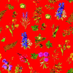 Beautiful repeated Seamless flower garden theme pattern with another floral, botanical and leaf image assets, fall, t-shirts, texture perfect for mugs, fabrics, packaging, POD etc free Vector