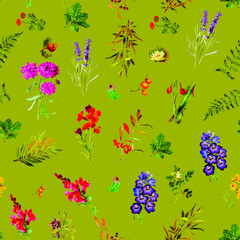 Beautiful repeated Seamless flower garden theme pattern with another floral, botanical and leaf image assets, fall, t-shirts, texture perfect for mugs, fabrics, packaging, POD etc free Vector