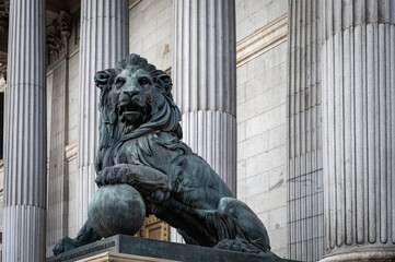 Metal sculpture of a lion in the Congress of Deputies in Madrid
