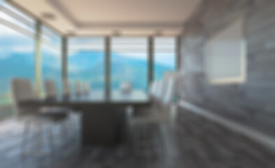 Modern office Cabinet.  3D rendering.   Meeting room. Empty pain. Abstract blur phototography.