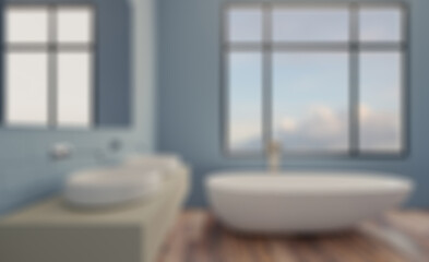 Scandinavian bathroom, classic  vintage interior design. 3D rend. Abstract blur phototography.
