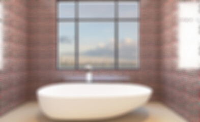 Clean and fresh bathroom with natural light. 3D rendering.. Abstract blur phototography.