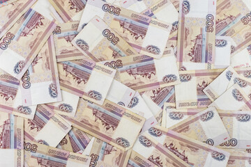 Russian ruble. Russian currency closeup in the form of texture.