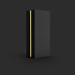 Black standing Gift Box with gold side Isolated on black background