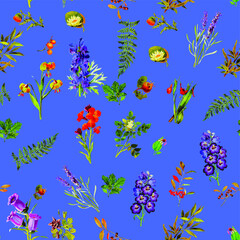 Naklejka na ściany i meble Beautiful repeated Seamless flower garden theme pattern with another floral, botanical and leaf image assets, fall, t-shirts, texture perfect for mugs, fabrics, packaging, POD etc free Vector
