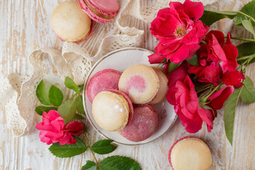 Colorful pink and yellow macaroons