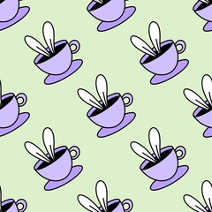 Seamless cup of coffee tea pattern for fabrics and textiles and packaging and linens and kids and wrapping paper