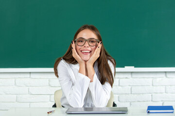 Female student in university, school education, Young woman study in college classroom. Happy school girl.