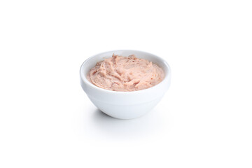 Bowl of pate isolated on white background