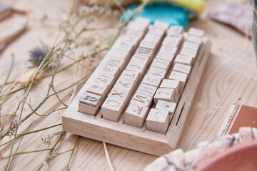 russian letter stamps in a box. lifestyle.