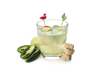 Concept of drink with Jalapeno cocktail isolated on white background