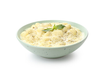 Plate with gnocchi isolated on white background