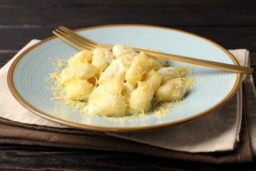 Concept of tasty food with gnocchi, close up