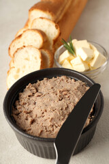 Concept of tasty food with pate, close up