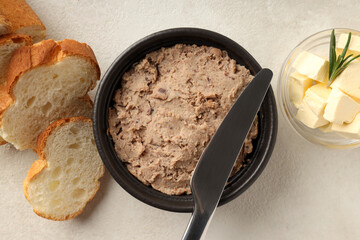 Concept of tasty food with pate, close up
