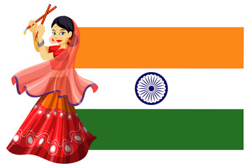 An icon of Indian flag with Indian woman dancing in traditional dress