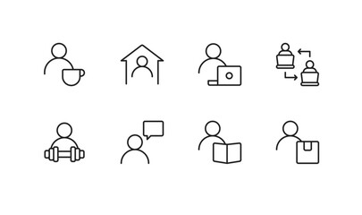 Set of quarantine or work from home outline icons design. Vector illustration.