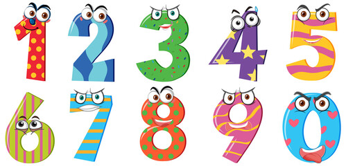 Font design for number one to zero on white background