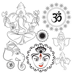 Indian god set with different elephant heads
