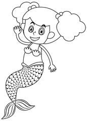 A mermaid doodle outline for colouring