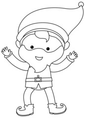 Cute elf doodle outline for colouring
