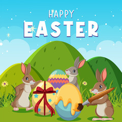 Happy Easter design with bunny and egg