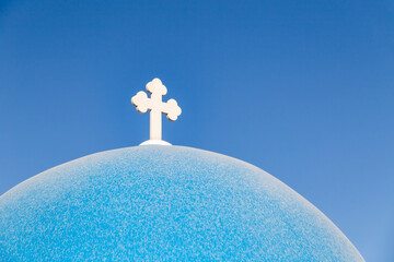 Blue dome church in Santorini, Greece