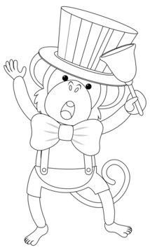 Monkey doodle outline for colouring