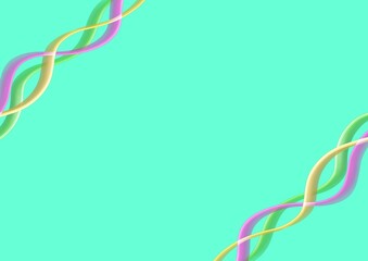 Abstract art cyan background with purple, golden and green wavy line with copy space. Cerulean backdrop