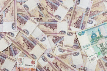 Russian ruble. Russian currency closeup in the form of texture.