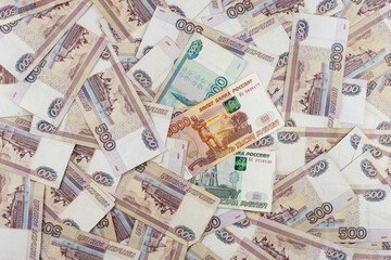 Russian ruble. Russian currency closeup in the form of texture.