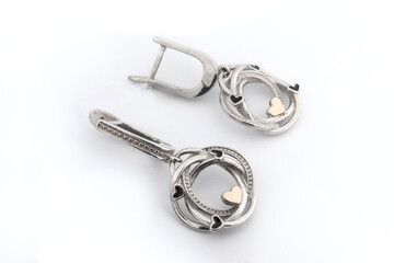 Luxury silver round earrings big jewelry for women isolated on white background, clipping path included