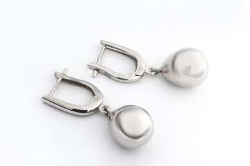 Luxury silver round earrings big jewelry for women isolated on white background, clipping path included