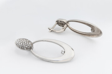 Luxury silver round earrings big jewelry for women isolated on white background, clipping path included