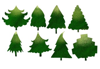 Set with Christmas trees for hobbies and cards and posters and postcard and magazines and stickers and kids and shops