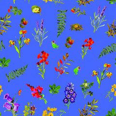 Fototapeta na wymiar Beautiful repeated Seamless flower garden theme pattern with another floral, botanical and leaf image assets, fall, t-shirts, texture perfect for mugs, fabrics, packaging, POD etc free Vector