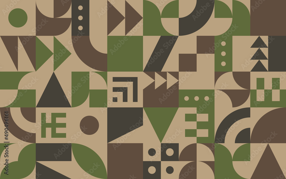Poster Geometric pattern with retro styled shapes and camouflage colors