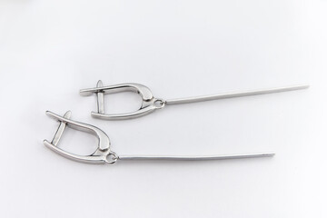 Luxury silver round earrings big jewelry for women isolated on white background, clipping path included