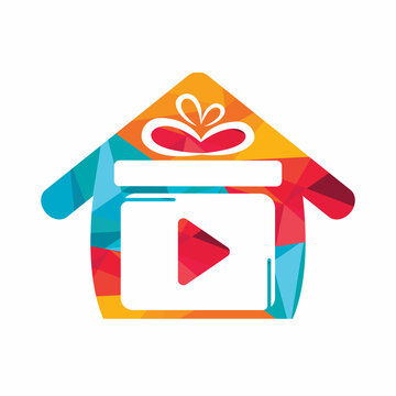 Gift video logo template design. Lovely cinema gift vector logo.	