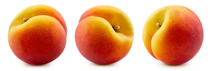 Peach isolated on white background. Taste peach. Full depth of field with clipping path. Peach collection