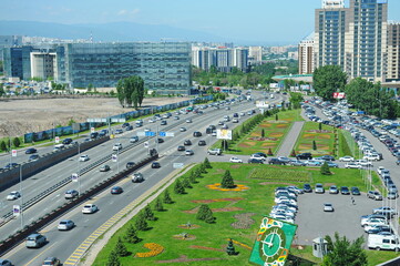 Almaty, Kazakhstan - 05.20.2016 : One of the central thoroughfares of the city with transport along major business centers